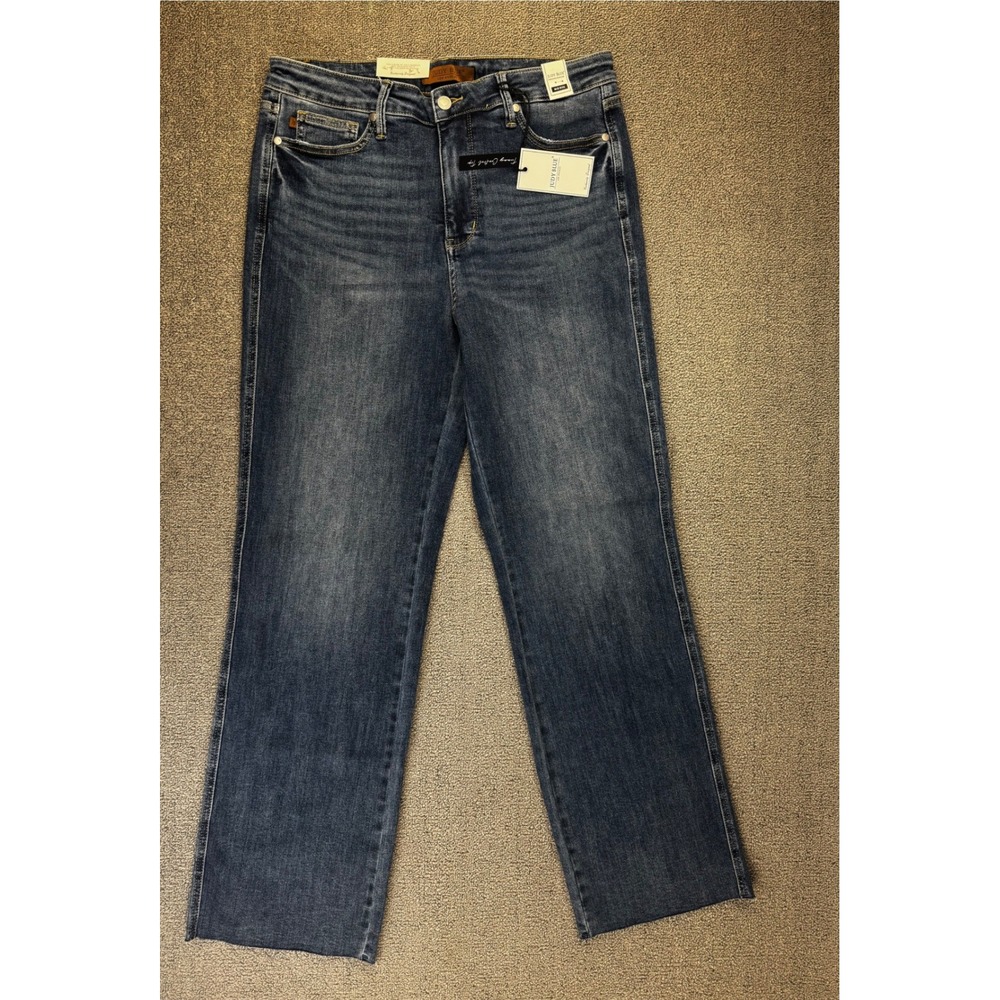 Judy Blue Jeans Womens 15/32 Blue Medium Wash Mid Rise Straight Leg Raw Hem